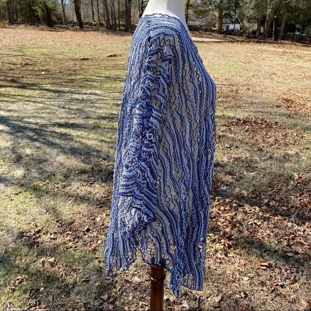 LUCKY BRAND SWIM COVERUP BLUE BROWN NET BOHEMIAN SHEER OS ONE SIZE